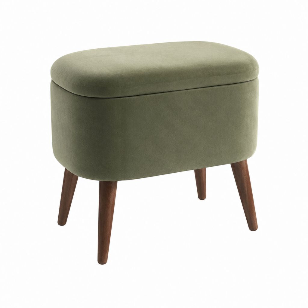 Sitzhocker mit Stauraum olivgrün Polyestersamt oval 45 x 35 x 48 cm
