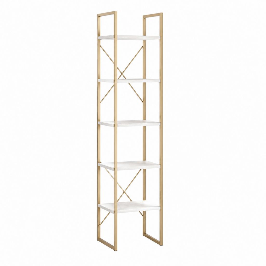Bücherregal Standregal mit 5 Ablagen Weiß Gold Stahl MDF rechteckig 60 x 30 x 180 cm