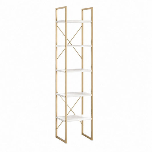 Bücherregal Standregal mit 5 Ablagen Weiß Gold Stahl MDF rechteckig 60 x 30 x 180 cm