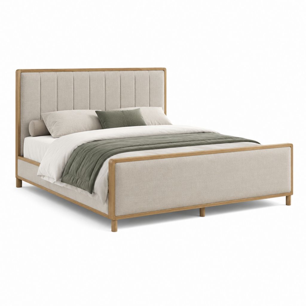 Polsterbett Doppelbett Beige Massivholz Polyester Rechteckig 180 x 200 cm Gesamtmaß 196 x 214 x 120 cm