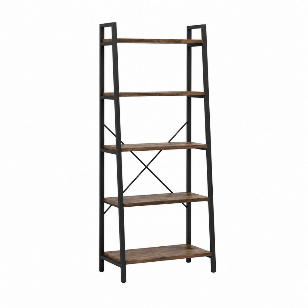 Bücherregal 5 Ebenen Braun Schwarz Spanplatte Stahl 80 x 35 x 180 cm