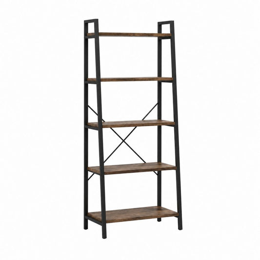 Bücherregal 5 Ebenen Braun Schwarz Spanplatte Stahl 80 x 35 x 180 cm