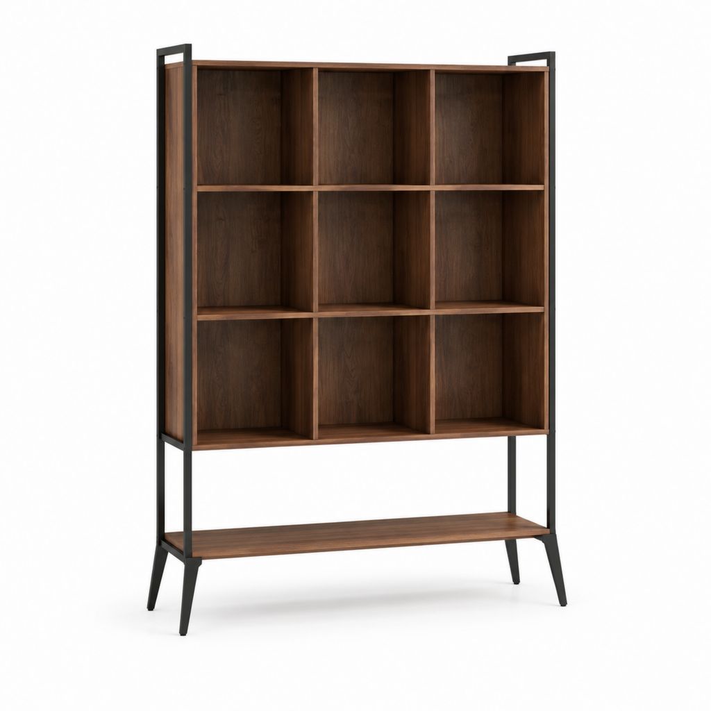 Bücherregal Nussbraun aus melaminbeschichteter Spanplatte mit schwarzem Stahlgestell rechteckig 90 x 35 x 180 cm