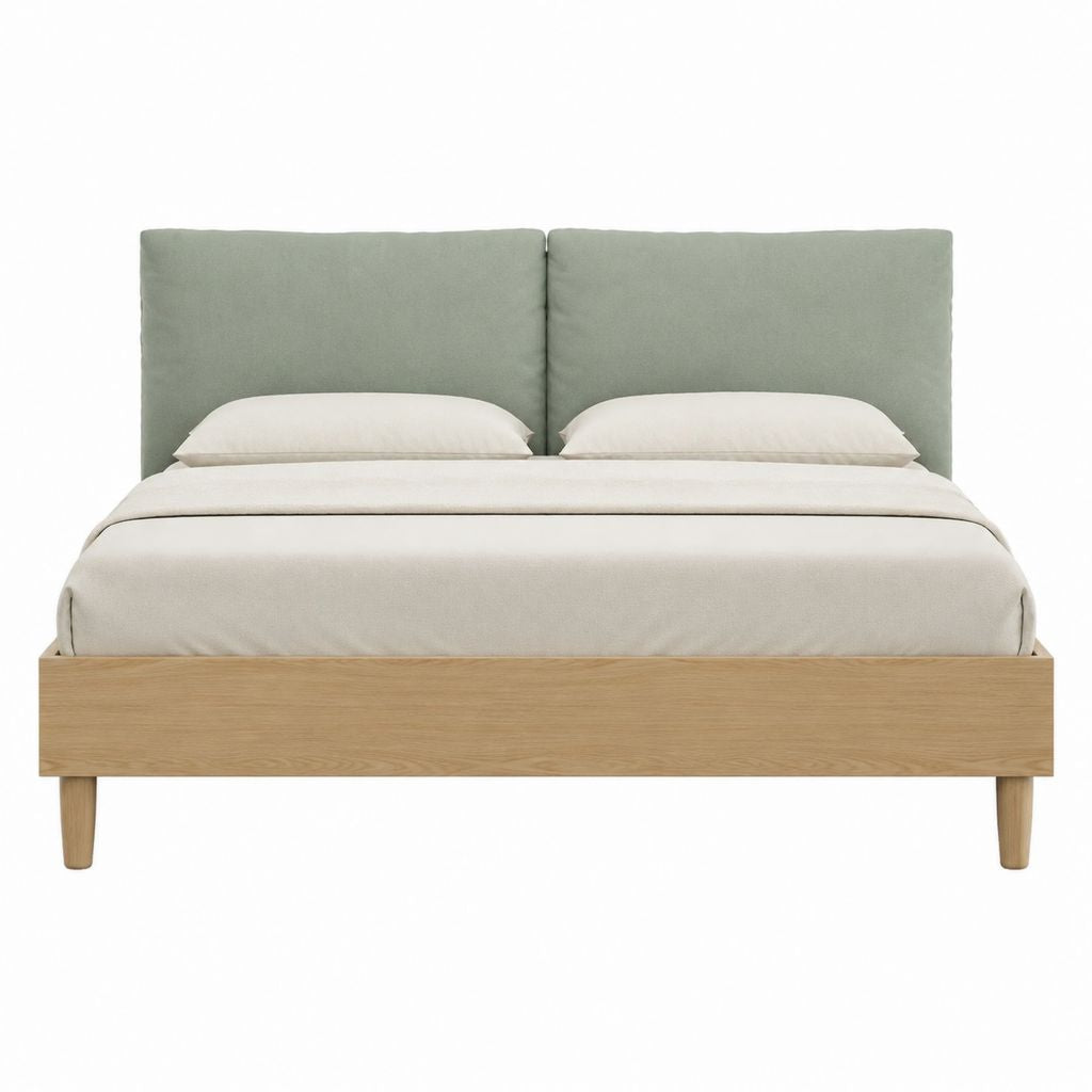 Polsterbett Doppelbett Salbeigrün und Eiche massiv rechteckig für Matratze 180 x 200 cm
