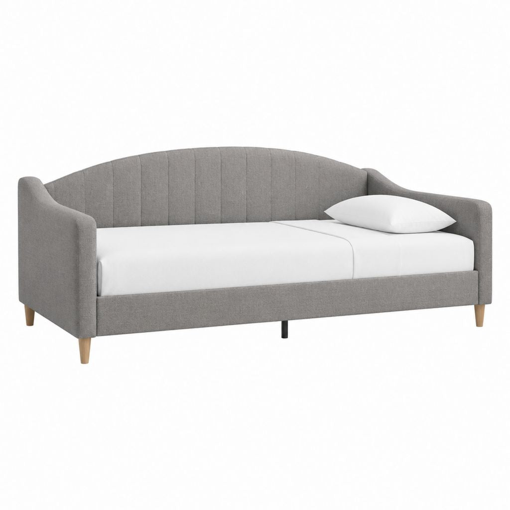 Tagesbett Polsterbett Grau Polyester mit Massivholzfüßen 90 x 200 cm
