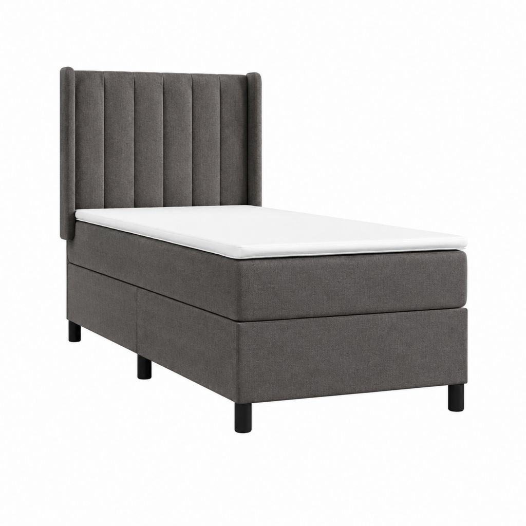 Boxspringbett Einzelbett Dunkelgrau Polyester rechteckig mit Matratze 90 x 200 cm