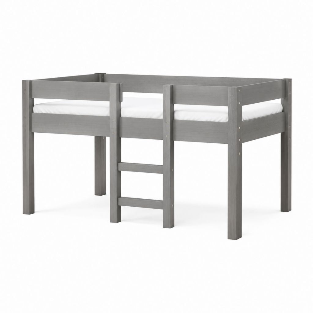 Kinderhochbett aus massivem Kiefernholz Grau rechteckig mit Leiter Liegefläche 90 x 200 cm Außenmaße 208 x 98 x 160 cm