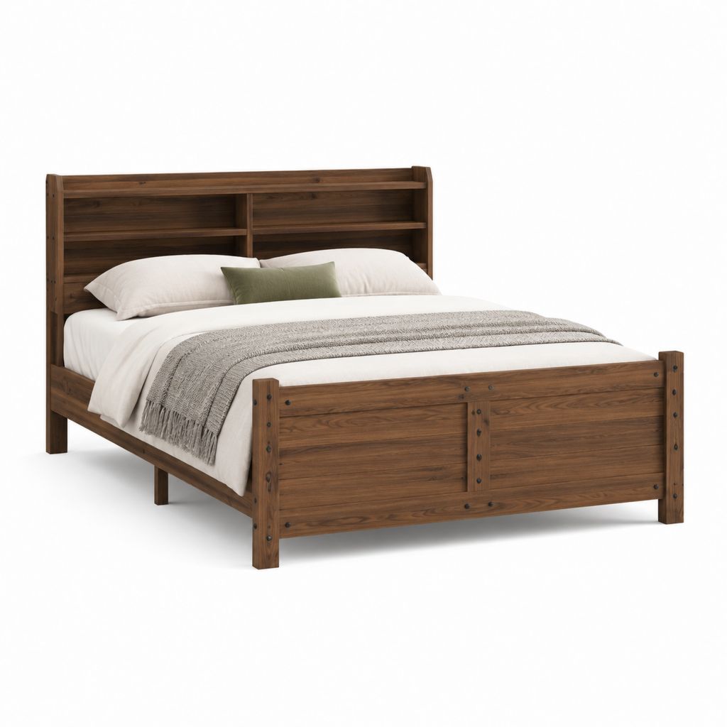 Doppelbett Bettgestell Dunkelbraun Massivholz Rechteckig mit Stauraumkopfteil 160 x 200 cm