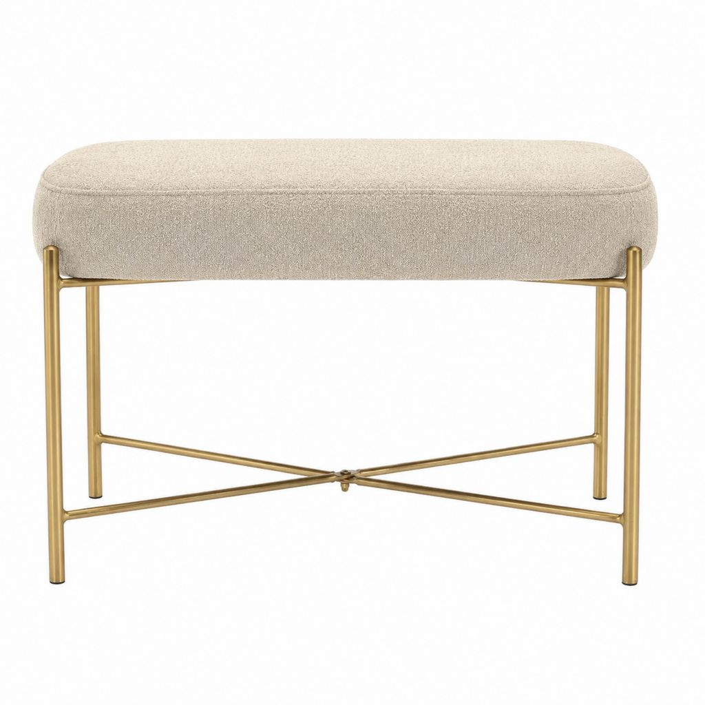 Bettbank Polsterbank Beige Polyester Stahlgestell Goldfarben Rechteckig 100 x 40 x 48 cm