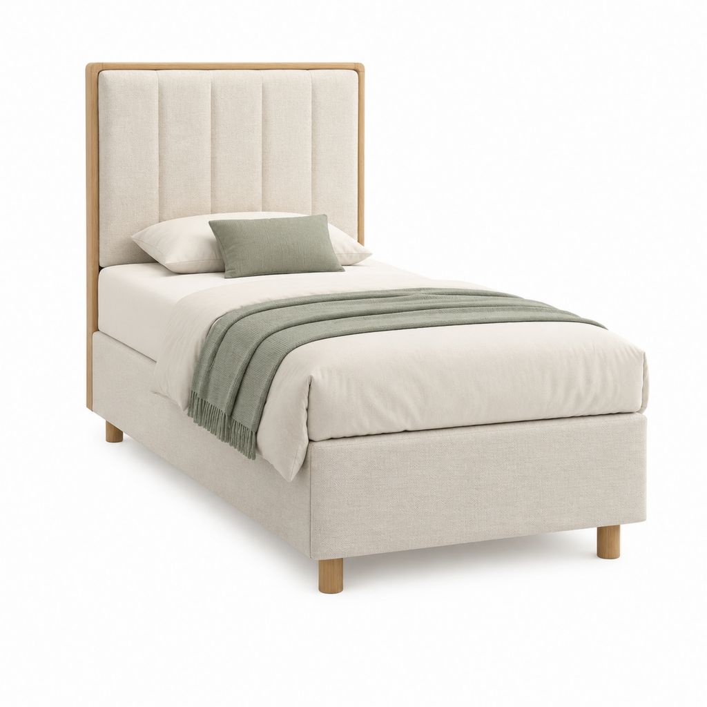 Polsterbett Einzelbett Beige Polyester Massivholz Rechteckig 90 x 200 cm