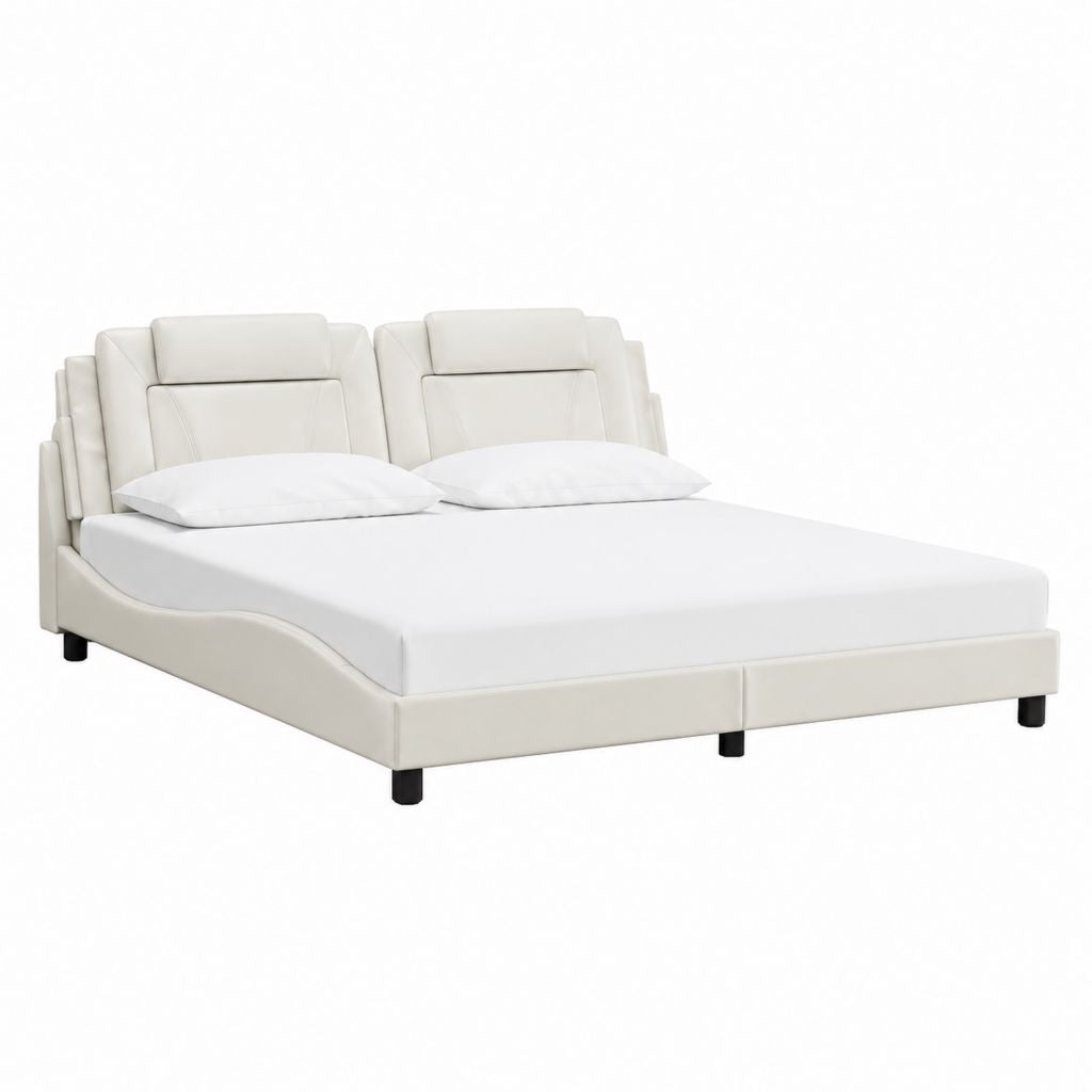 Polsterbett Doppelbett Weiß PU-Kunstleder Rechteckig 180 x 200 cm