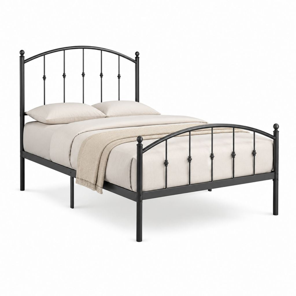 Metallbett Doppelbett Schwarz pulverbeschichteter Stahl Rundbogen 160 x 200 cm