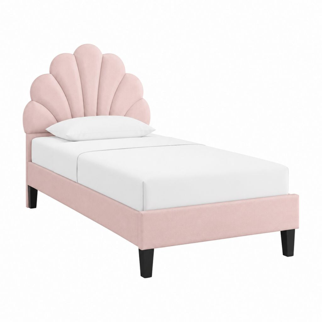 Polsterbett Einzelbett Rosa Polyestersamt Muschelform 90 x 200 cm
