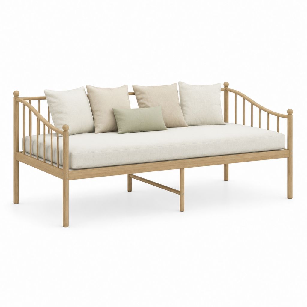 Tagesbett aus Massivholz Natur mit Polsterauflage rechteckig 209 x 99 x 94 cm