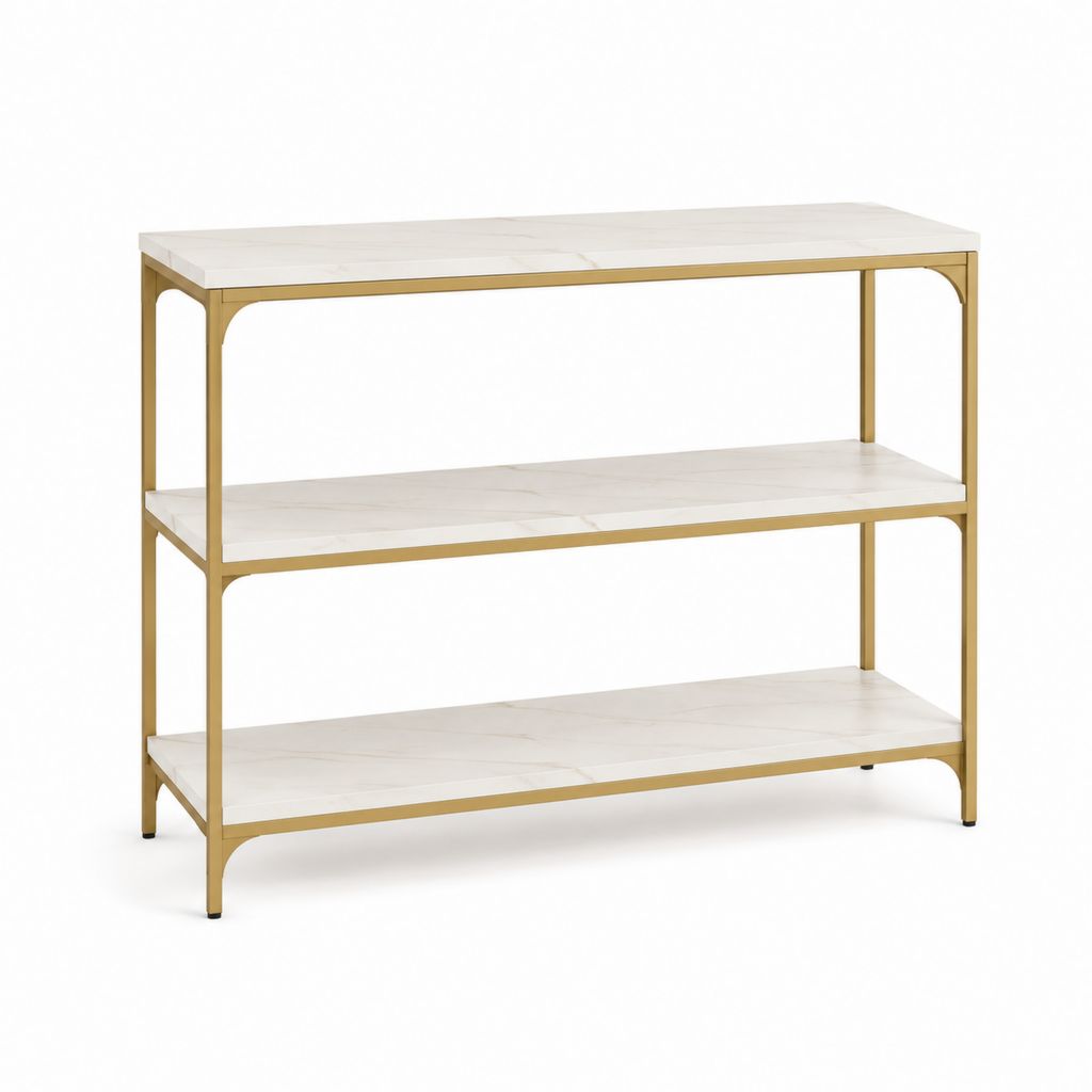 Bücherregal mit 3 Ablagen Weiß Gold Stahl MDF 120 x 40 x 100 cm