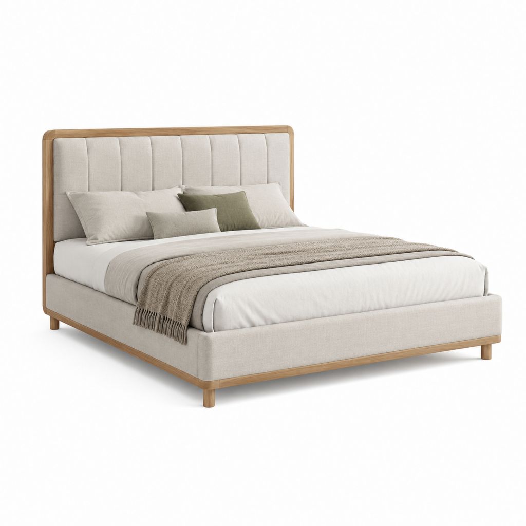 Polsterbett Doppelbett Beige Eichen-Massivholz Rechteckig 160 x 200 cm