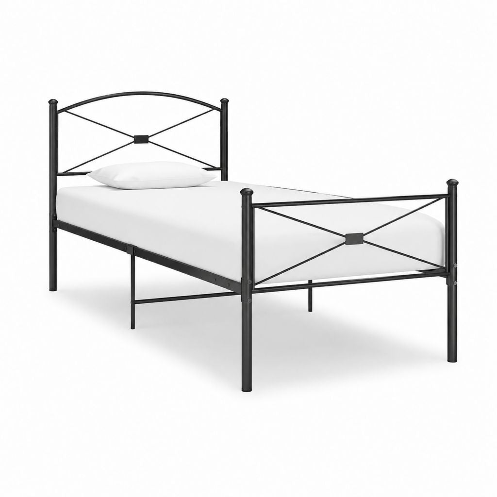 Metallbett Einzelbett Schwarz pulverbeschichteter Stahl rechteckig 90 x 200 cm
