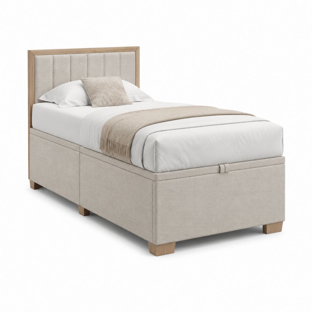 Polsterbett mit Stauraum Beige Polyester Rechteckig 90 x 200 cm