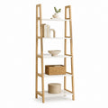 Bücherregal Standregal aus Bambus Massivholz und MDF Weiß Natur 5 Ebenen 60 x 35 x 180 cm