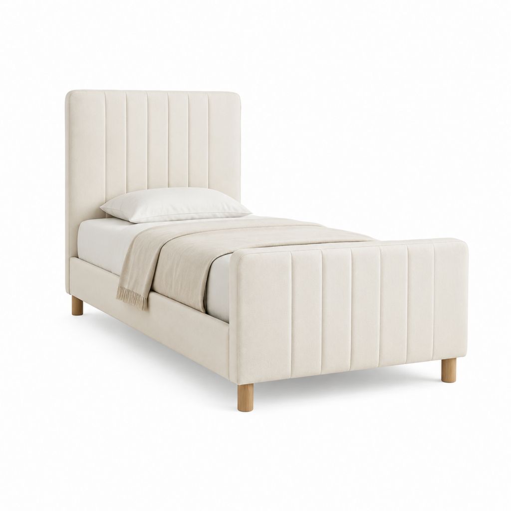 Polsterbett Creme mit Polyesterbezug und vertikal gestepptem Kopfteil 90 x 200 cm