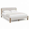 Polsterbett Doppelbett Beige mit Massivholzgestell und Kopfteil 160 x 200 cm