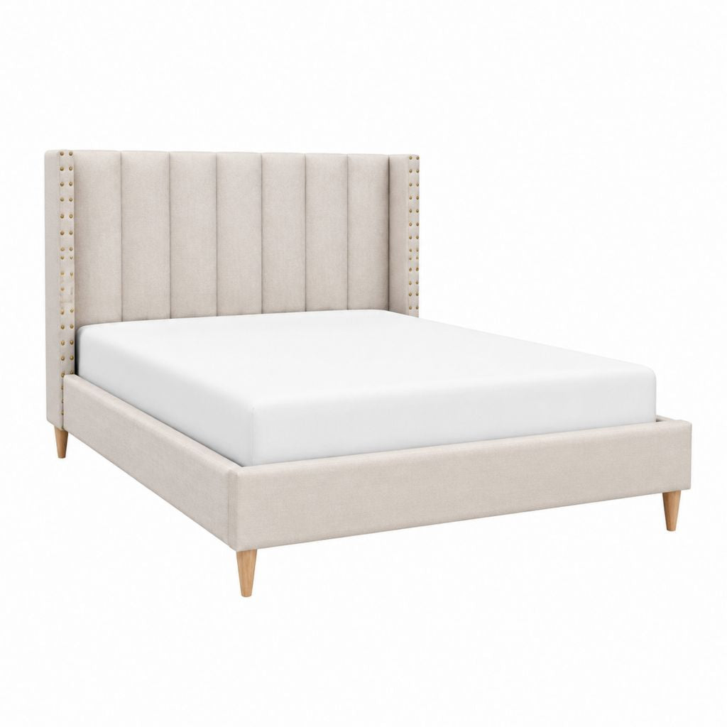 Polsterbett Beige mit Kopfteil aus Polyester für Matratze 160 x 200 cm 168 x 214 x 123 cm